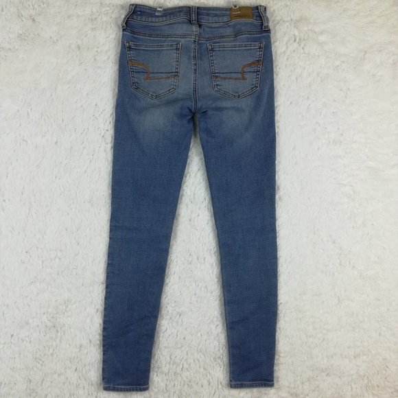 American‎ Eagle Womens Jeans Jeggings Blue Denim Light Wash Super Stretch 0 - Picture 2 of 13